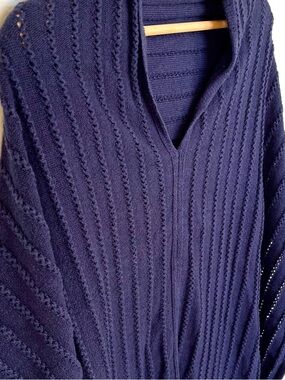 J. Jill Cape Womens One Size Blue Silk Blend Open Knit V-Neck Poncho Sweater